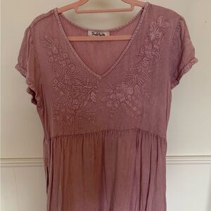 Solitaire Embroidered Boho Babydoll dress – Dusty Rose XS